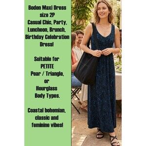 Boden sz. 2P 2 Petite XS Maxi Dress Blue Paisley Stretch Knit Casual Chic Party